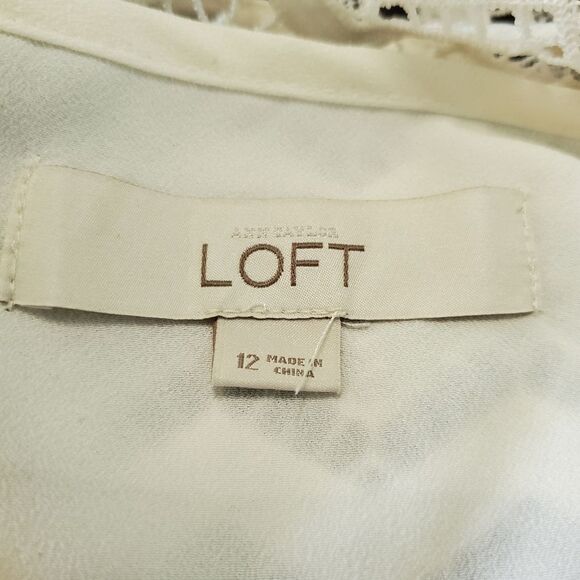 Loft White Chevron Lacey Lined Short Sleeve Dress - Picture 7 of 8